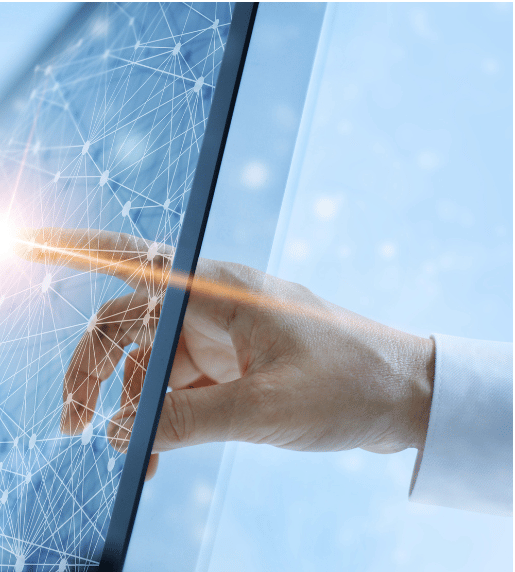 Human hand reaching out to connect through digital interface, representing creativity and human touch in marketing for Unclaimed digital marketing agency.