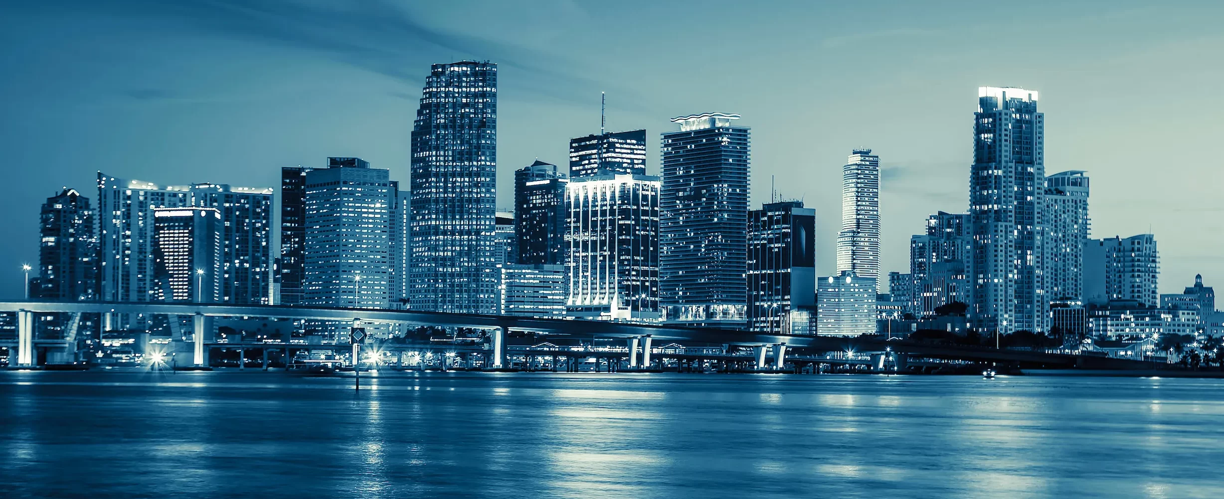 Miami skyline at twilight representing Unclaimed’s bold, modern approach to digital marketing and branding.
